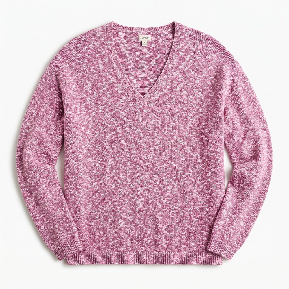 J.Crew L Womens Pink Marled V-Neck Pullover Sweater NWT Cozy Boho